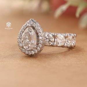 Anillo de Diamante Moissanita para Mujer, Diseño de Halo en Forma de Pera, Plata de Ley 925, Joyería Nupcial - Product Image 2