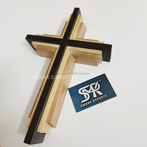 Croix murale en bois poli artisanal symbole religieux pour chrétien maison bureau église cadeau de noël décoration tenture murale - Product Image 1