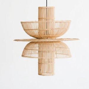 Abat-jour en rotin tressé double couche, fait main, style nordique moderne, écologique, luminaire suspendu avec revêtement poudré, artisanat pour la maison - Product Image 1