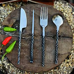Hand Forged Viking Carbon Steel Cutlery Set Twisted Handle High Polish Finish Fork Spoon Eco-Friendly Dishwasher Safe <b>Kitchen</b> - Product Image 1