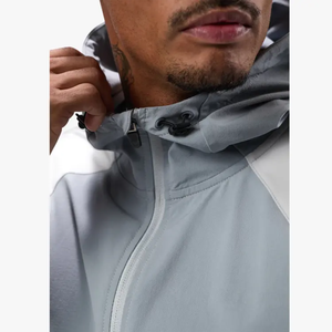 Survêtement gris clair pour homme, à blocs de couleur, manches longues, à capuche, avec fermeture éclair, sportif, respirant, en polyester, coupe classique, pour le printemps - Product Image 5