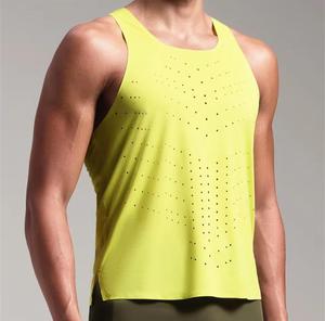 Men's Neon <b>Yellow</b> Breathable Knitted <b>Tank</b> <b>Top</b> O-Neck Dot Pattern Sporty Sleeveless Muscle Fit - Product Image 5