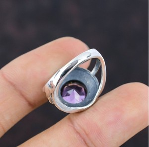 Natural <b>Amethyst</b> 925 Sterling <b>Silver</b> Handmade Vintage Boho Purple Gemstone Wedding Party Bezel Setting Signet <b>Ring</b> Unisex - Product Image 2