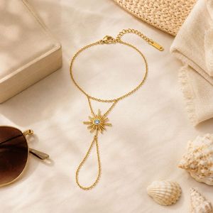 Pulsera de Cadena de Mano de Acero Inoxidable con Baño de Oro de 18K y Colgante de Rayos de Sol, Brazalete Esclavo para la Playa - Product Image 2