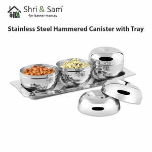 Stainless Steel Hammered Canister with Tray <b>Beverage</b> <b>Serving</b> <b>Set</b> - Product Image 4