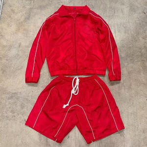 <b>Men's</b> Blue Polyester Knitted Tracksuit Set Sporty Zip-Up <b>Jacket</b> Shorts <b>Summer</b> Breathable Satin Fabric Turn-Down Collar Custom - Product Image 3