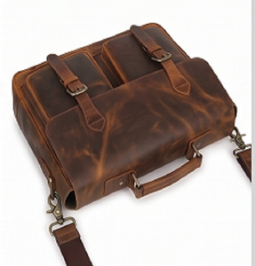 Gravs Vintage Genuine <b>Leather</b> Messenger <b>Bag</b> Large Capacity Portable Business Travel Laptop Satchel - Product Image 2