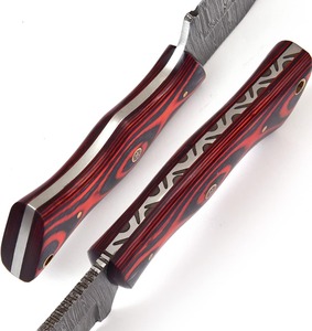 Cuchillo de Acero de Damasco Hecho a Mano, Hoja Fija, para Uso General/Camping, 8.5 Pulgadas, con Mango de Madera y Funda de Cuero - Product Image 4