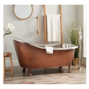 Baignoire autoportante de luxe en cuivre, pieds en acier, finition noire antique et intérieur blanc, baignoire à trempage en métal faite à la main pour salle de bain. - Product Image 4
