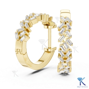 Custom Lab Grown CVD Baguette Diamond Herringbone Pattern Huggie Hoop <b>Earrings</b> 14K 18K Solid Gold Fine Women Jewelry Manufacture - Product Image 6