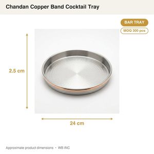 Bandeja de Bar Hecha a Mano de Acero Inoxidable SS304 de 24 cm con Borde de Cobre Satinado, Bandeja de Cócteles con Banda de Cobre Chandan para Decoración del Hogar, Hoteles y Bodas - Product Image 3