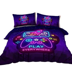 3pcs Trippy Neon Gamepad Duvet Cover Set Soft Twin Bedding for Gamers - Product Image 3