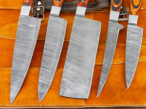 ชุดมีดเชฟอเนกประสงค์ 5 ชิ้น ทำมือจากเหล็กกล้าคาร์บอนสูง ด้ามไม้ ใบมีดแบบ Fixed Blade รับผลิตตามแบบ OEM ปรับแต่งได้ รับประกัน 3 ปี - Product Image 2