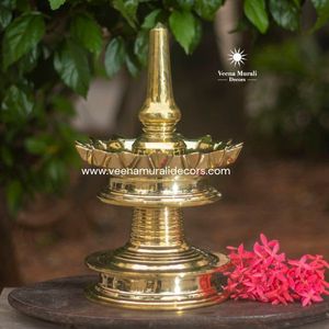 Premium Brass Diya Stand Pair with Decorative Back Pattern, Multi Wick Oil <b>Lamp</b> for Temple Decor, Puja and Festive Lighting - Product Image 6