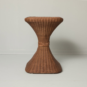 Graceful Dark Brown Rattan <b>Side</b> <b>Table</b> Woven Wicker Accent Stool Hourglass End <b>Table</b> <b>Rustic</b> Furniture For Living Room Decor - Product Image 3