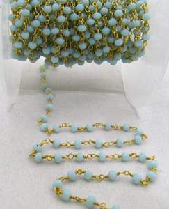 Cadena de cuentas facetadas de amazonita natural de 3 mm, cadena de cuentas de rosario de cuarzo hidro. - Product Image 2