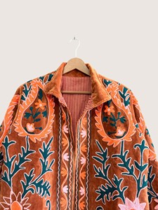 Manteau d'hiver pour femmes grande taille, style bohème, en velours de laine brodé, écologique, ouvert sur le devant, manches longues, col rond, Suzani - Product Image 2