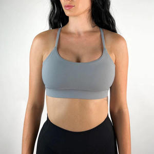 Soutien-gorge de sport sans couture pour femme, col rond, bretelles spaghetti, soutien moyen, yoga, fitness, gris uni - Product Image 1