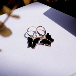 Black Butterfly <b>Charm</b> <b>Hoop</b> <b>Earrings</b> Brass Gold Plated Fashion Jewelry - Product Image 2