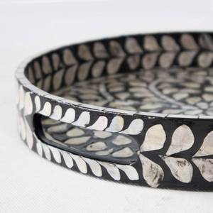 Elegante bandeja de mármol acrílico de madera personalizable sostenible madre perla laca hogar decorativo comida servir para el desayuno café - Product Image 5