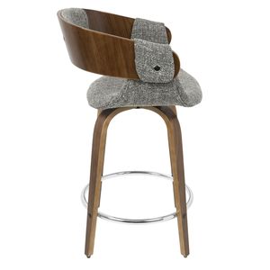 Ensemble de 2 tabourets de bar Elisa, style moderne du milieu du siècle, en noyer et tissu gris, pour assise de bar - Product Image 4