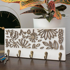 Wooden Floral Design <b>Wall</b> <b>Key</b> <b>Hook</b> Holder For Rooms <b>Keys</b> And Clothes Stylish Home Storage And Decor Organizer From India - Product Image 1