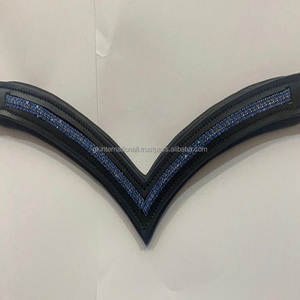 Bande de sourcils en cuir de vache softy, doublage vide, pour toutes les tailles personnalisées, avec 2 rangées de cristaux bleus transparents bling-bling, 1 pièce - Product Image 2