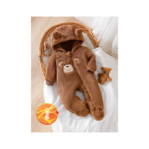 Combinaison mignonne à capuche en fausse fourrure marron avec oreilles d'ours pour bébés, vêtements d'hiver - Product Image 6