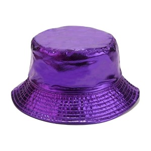 <b>Purple</b> Shiny Bucket <b>Hat</b> Unisex Fashion Solid Color Spring Summer Casual Wear Adult Size Bucket <b>Hat</b> For Online Sale - Product Image 1