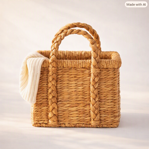 Grand panier rectangulaire Rush Sac à main d'été mignon Sac à bandoulière fourre-tout tissé rond de plage avec poignée - Product Image 4