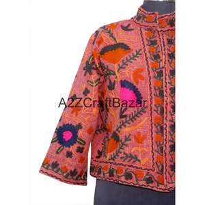 Veste en TNT brodée à la main, motif floral, coton écologique, séchage rapide, respirante, col en V, tissu vintage Suzani, décontractée, hiver et printemps - Product Image 2