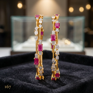 Luxury Brass Gold Plated <b>Ruby</b> Cubic Zirconia Bangles Indian Traditional CZ Emerald Cut Stone Kada <b>Bracelet</b> For Women - Product Image 2