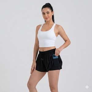 Pantalon de sport fluide pour femme, en coton respirant et écologique, avec volants, idéal pour le cyclisme, la gym, le yoga et la course, séchage rapide, collection été 2-en-1, confortable et décontracté. - Product Image 2