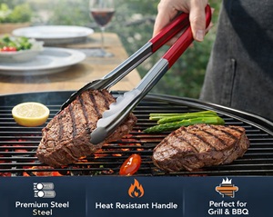 Stainless Steel Polished Durable Kitchen <b>Tongs</b> 40 cm Heat Resistant Red Handle | Heavy Duty BBQ Cooking <b>Serving</b> <b>Tongs</b> | - Product Image 3