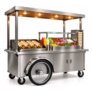 Carrito de Burritos Móvil de Acero Inoxidable con Toldo, Barra de Ensaladas y 4 Ruedas para Tienda de Comida al Aire Libre - Product Image 2