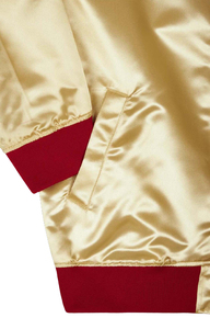 Veste universitaire en satin doré pour homme avec bordure rouge, boutons sur le devant, style décontracté, veste bomber de style universitaire, vêtement d'automne - Product Image 6