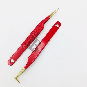 แหนบต่อขนตาสแตนเลสอย่างดี สีแดง ปลายสีทอง ทรงตรง ยอดนิยมอันดับต้นๆ - Product Image 5