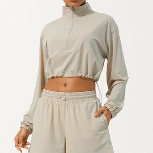 Conjunto de Chaqueta Corta y Pantalones Cortos de Alta Calidad para Mujer, 2 Piezas, Sólido, Transpirable, Ecológico, Cortavientos, con Cremallera, Talla Grande - Product Image 4
