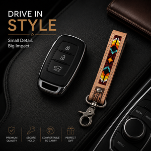 Porte-clés en cuir perlé fait main avec clip métallique, en cuir de vachette véritable, bracelet géométrique, style vintage ethnique bohème, support de clés de poche - Product Image 4