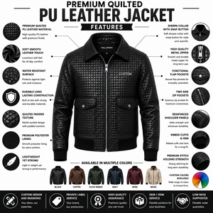 Men's Quilted PU PremiumJacket Stand Collar Custom Logo Casual Outerwear Winter Style Waterproof Breathable Windproof Thick - Product Image 6