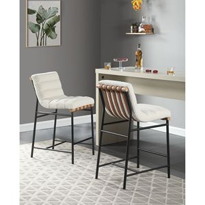 Sedia da Pranzo Lahni in Tessuto Bouclé Bianco, Altezza Bancone - Product Image 5