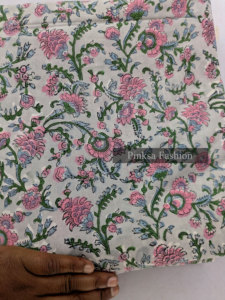 Tela de Algodón 100% Estampada a Mano en Jaipur, Diseño Floral Sanganeri Rosa, para Vestidos de Mujer, Venta al Por Mayor - Product Image 2