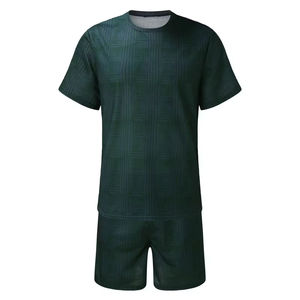 Ensemble chemise et short en tricot gris pour homme, respirant, décontracté, tenue d'été, couleur unie, polyester, ensemble 2 pièces, 220g - Product Image 5