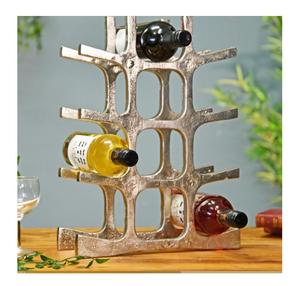 Porte-bouteilles autoportant en aluminium argenté, produit très demandé, avec support décoratif pour bouteilles, finition polie brillante - Product Image 3