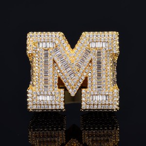 <b>Gold</b> Plated Letter M <b>Cocktail</b> <b>Ring</b> With Cubic Zirconia Micro Pave Setting For Party Glam Jewelry Unisex Available for Best Price - Product Image 3