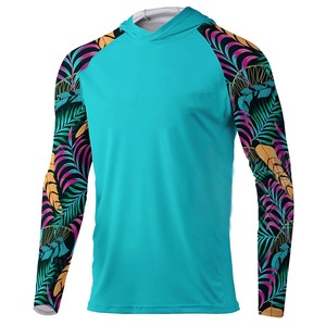 Camiseta Deportiva de Manga Larga con Capucha para Hombre, Estampado Tropical Turquesa, Tejido Transpirable de Poliéster, para Verano - Product Image 1