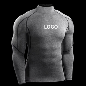Camiseta de compresión de cuello alto para hombre, de manga larga, elástica, para gimnasio, running, capa base, personalizada para fitness - Product Image 1