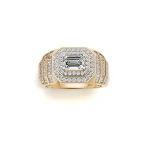Anillo de Diamantes Imperial Redondo y Esmeralda para Hombre en Oro Amarillo de 18K, Anillo de Diamantes Creados en Laboratorio para Boda y Compromiso en Venta - Product Image 1