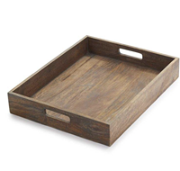 Plateau de service rectangulaire en bois rustique artisanal Tayyab - Haute qualité, emballage individuel, utilisation sur table basse, couleur personnalisée