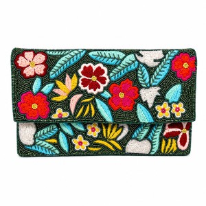 Handmade Beaded Floral Clutch With Embroidery Women's Bohemian Party Handbag Flap Closure - Product Image 1